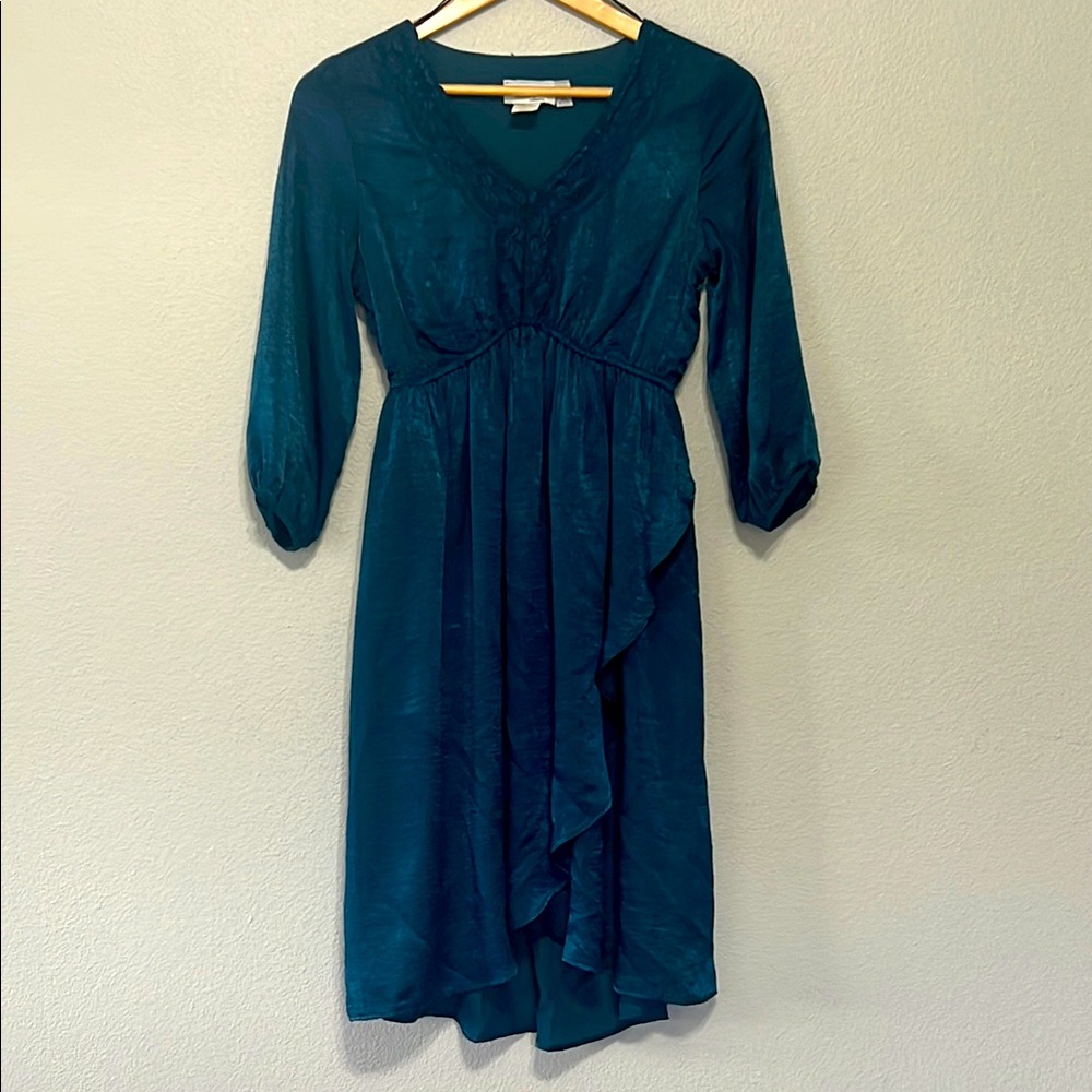 Jody Elegant Greenish blue Wrap Dress‎ with 3/4 Bishop Sleeves for Cocktail